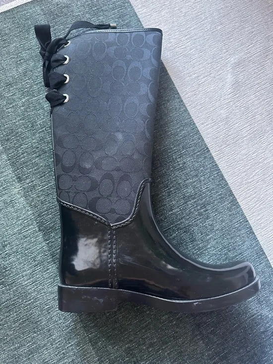 Coach Tristee Black/Grey Signature Tall Rain Boot - Picture 6 of 12